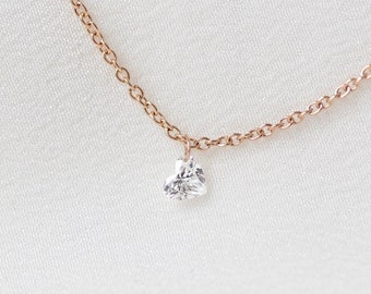 PRE-ORDER - Solstice Necklace (Classic) - 14K Rose Gold Floating Drilled Heart Diamond Necklace - Handmade Jewellery