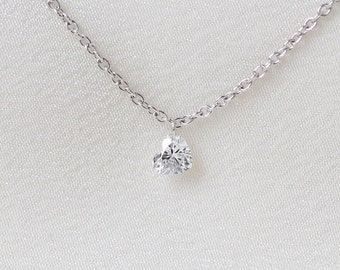 PRE-ORDER - Solstice Necklace (Classic) - 14K White Gold Floating Drilled Heart Diamond Necklace - Handmade Jewellery