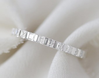 Nocturne - 14K White Gold Tension Set Half Eternity Carré Cut White Diamond Ring