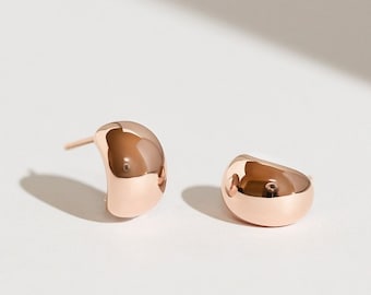 Griotte Earrings - Solid 14K Rose Gold Large Domed Earring - Handmade Jewellery