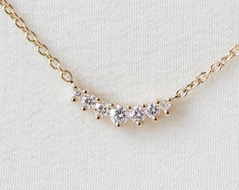 Starla Necklace - 14K Yellow Gold Curved Diamond Cluster Necklace - Handmade Jewellery