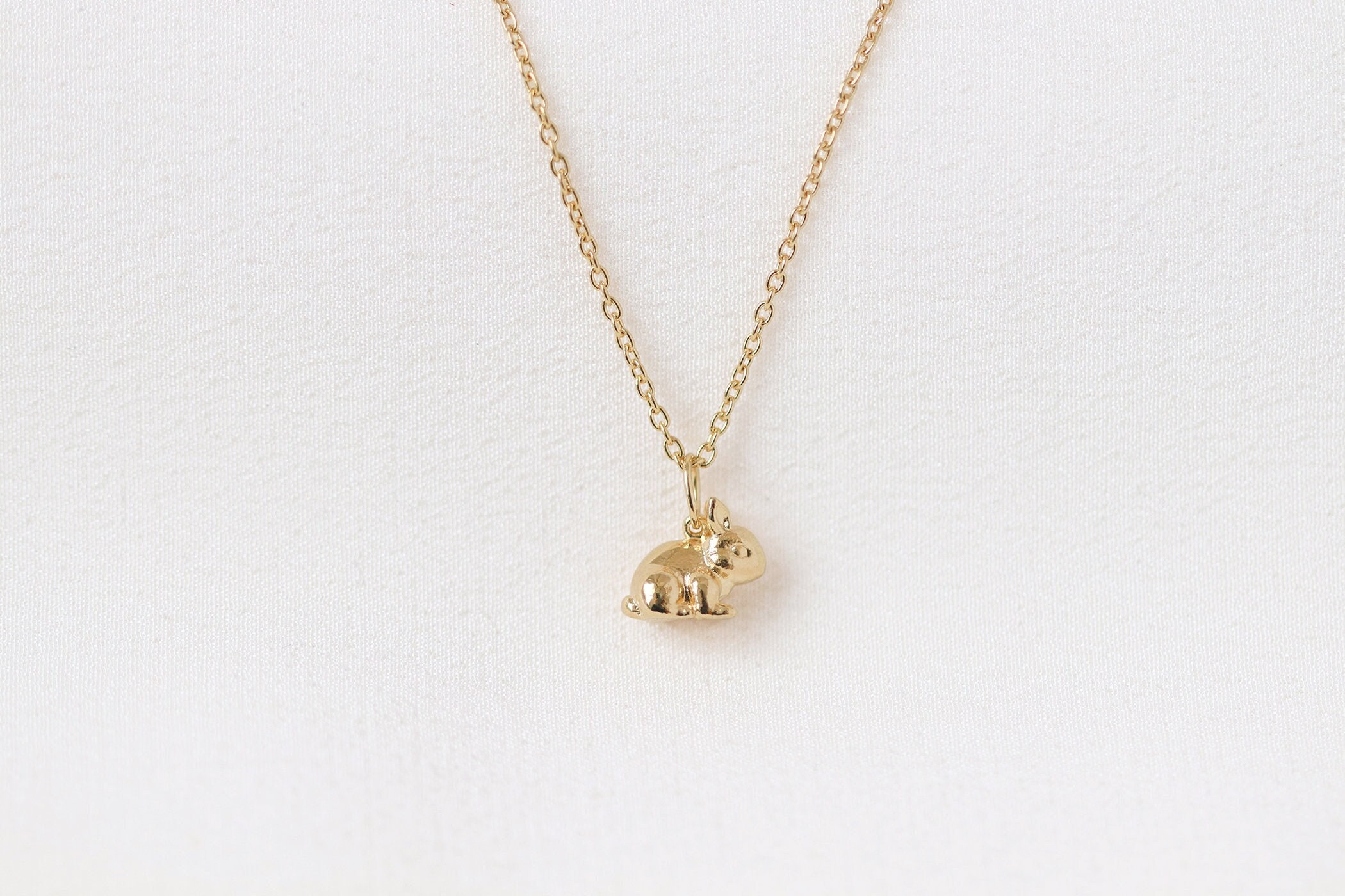 Mini Bunny Necklace  - 14K Yellow Gold Rabbit Charm Necklace - Handmade Jewellery