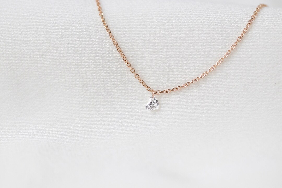 Solstice Diamond Line Solstice Necklace (classic) - 14K Rose Gold Floating Drilled Heart ...