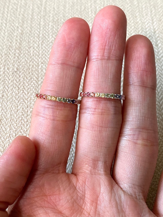 Stardust II 14K Yellow Gold Half Eternity Rainbow Sapphire Ring Handmade Jewellery Etsy UK
