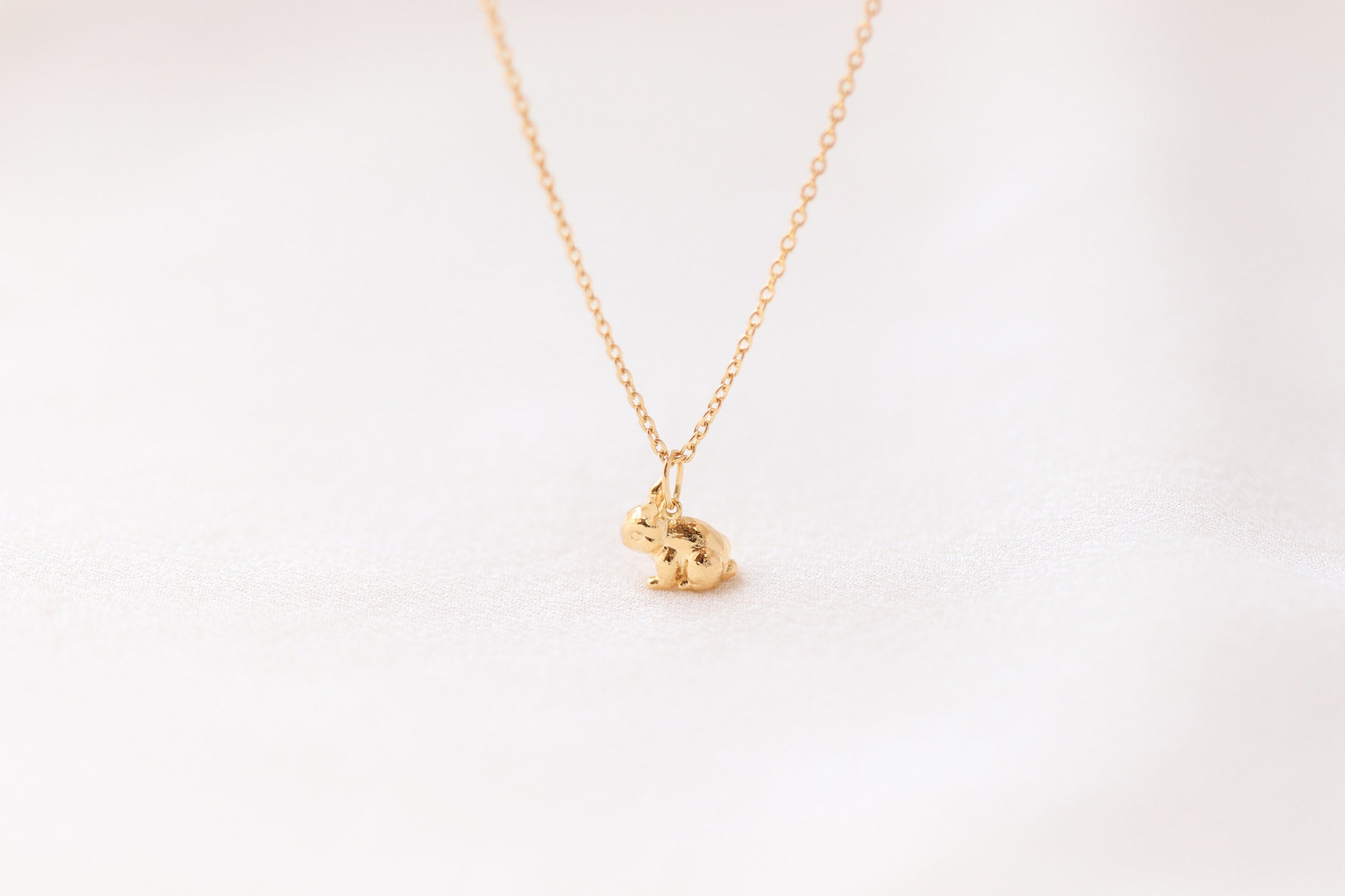 Mini Bunny Necklace 14K Yellow Gold Rabbit Charm Necklace Handmade  Jewellery - Etsy