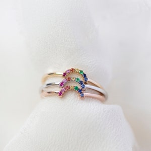 READY-TO-SHIP Mini Rainbow Ring 14K Yellow Gold Rainbow Sapphire Ring Handmade Jewellery image 3