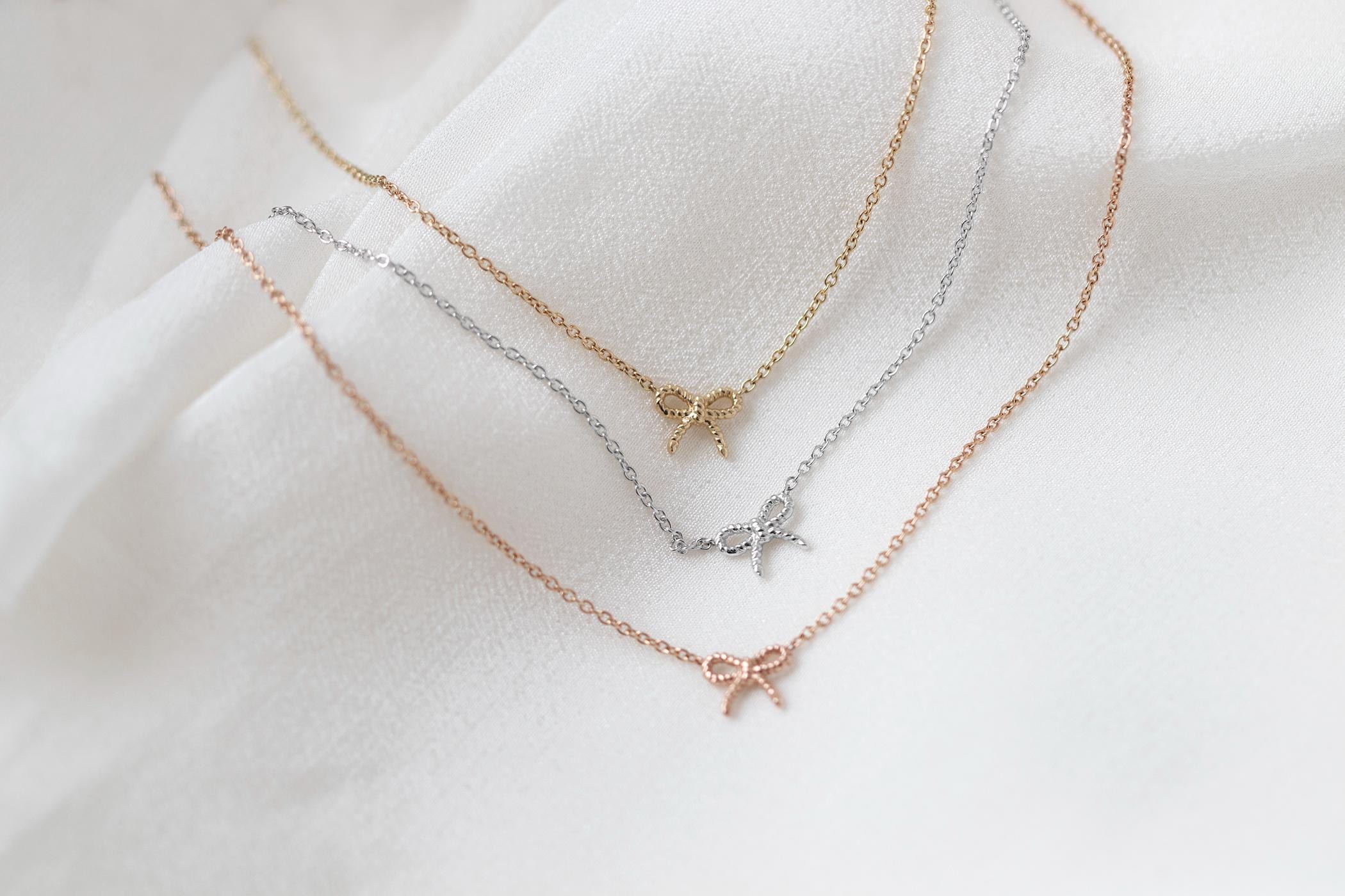 Mon Chéri Bow Necklace - 14K Yellow Gold Ribbon Bow Necklace