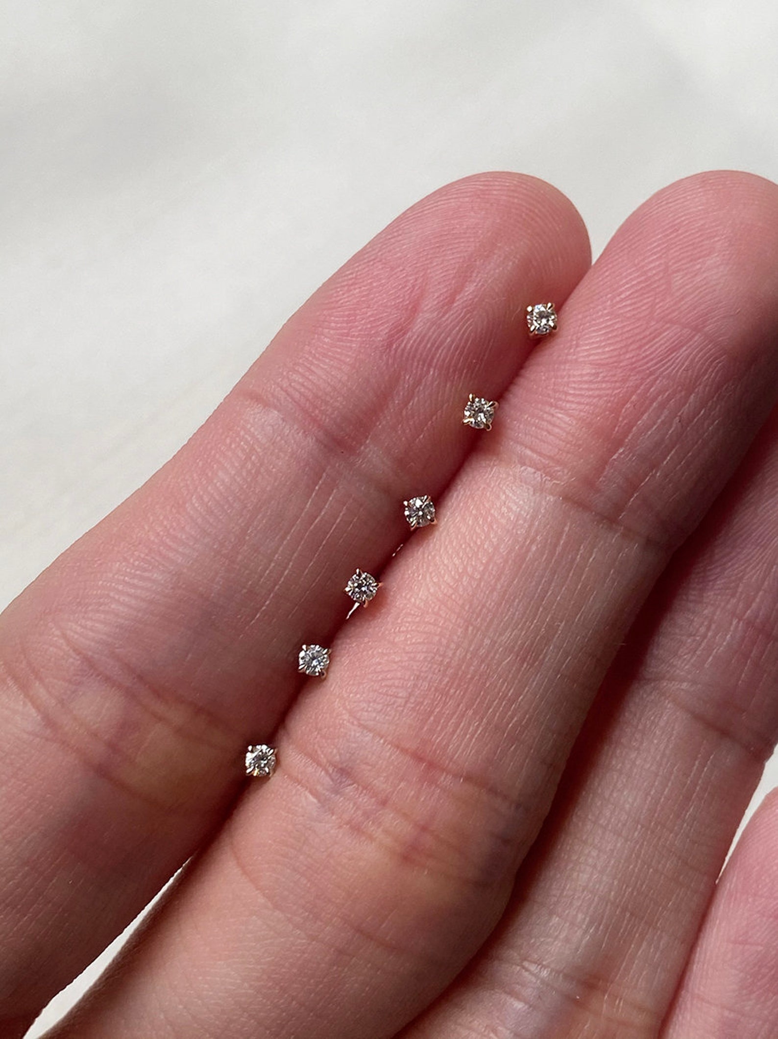 Baby Diamond Earrings 14K Yellow Gold White Diamond Ear Stud Etsy UK