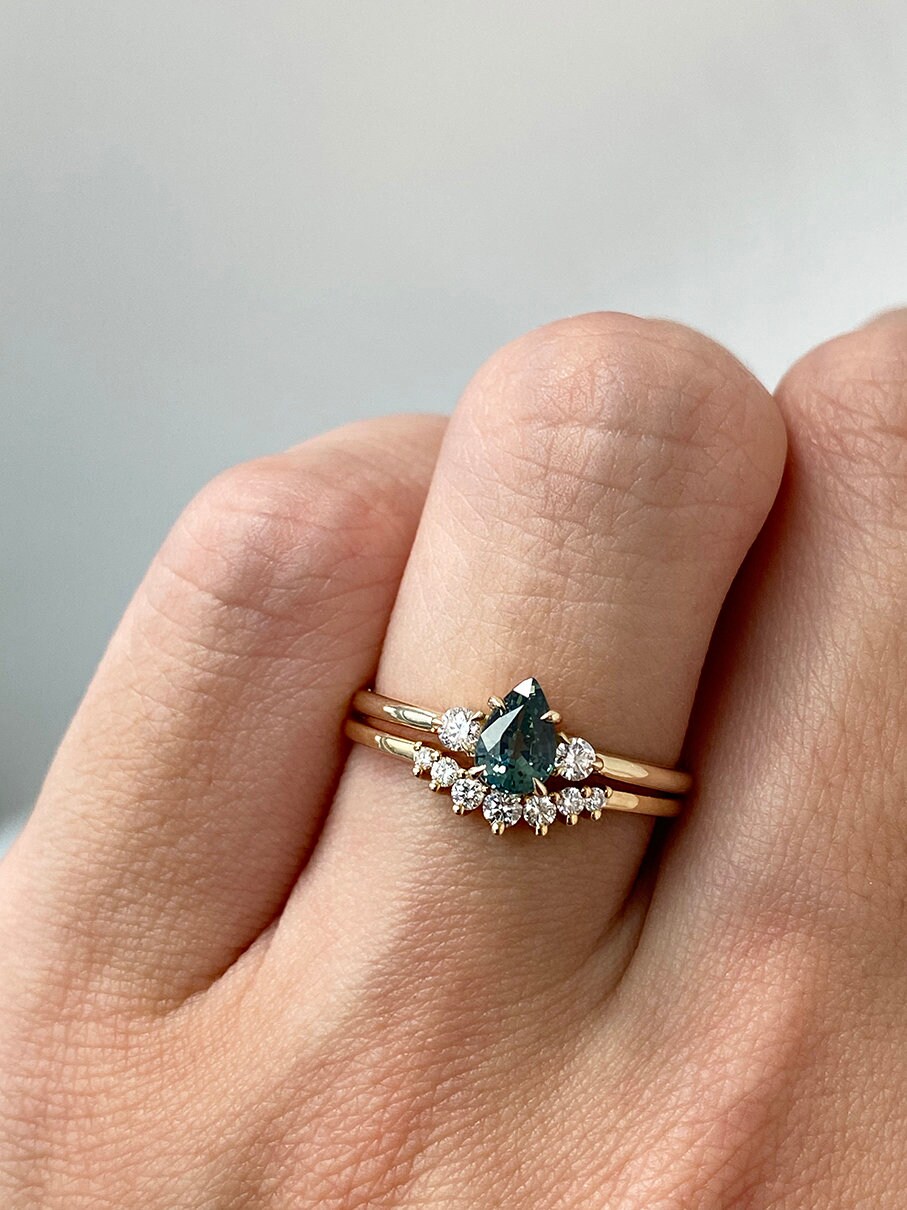 Freya - 14K Yellow Gold Teardrop Teal Sapphire Diamond 3