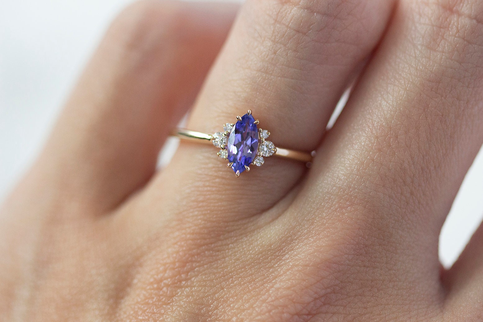 Valestia - 14K Yellow Gold Tanzanite White Diamond Cluster  Natural Tanzanite and Diamond Cluster Ring- 14K Yellow Gold (US Size 7) main image 0