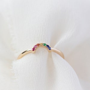 READY-TO-SHIP Mini Rainbow Ring 14K Yellow Gold Rainbow Sapphire Ring Handmade Jewellery image 2