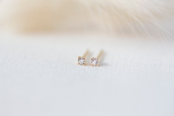14K Solid Gold Double Baby Diamond Chain Stud Earring – J&CO Jewellery