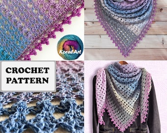 Modèle de châle au crochet SKYE, modèle au crochet, modèle de châle, modèle numérique, modèle cartographié, tableau au crochet, châle triangle, BOHO, facile,