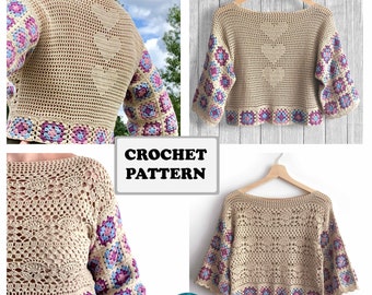 Patrón top de crochet de verano, archivo PDF para tallas de mujer XS-XXL, top de crochet, patrón de crochet, top de verano de crochet, cuadrado de la abuela