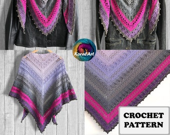 Modèle de châle au crochet ROSA, modèle au crochet, modèle de châle, modèle numérique, modèle cartographié, tableau au crochet, châle triangle, BOHO,