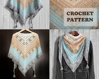 Modèle de châle au crochet, modèle de crochet, modèle de châle, modèle numérique, modèle cartographique, diagramme au crochet, châle triangle, LILY SHAWL, BOHO,