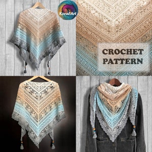 Crochet shawl pattern, crochet pattern, shawl pattern, digital pattern, charted pattern, crochet chart, triangle shawl, LILY SHAWL, BOHO, image 1