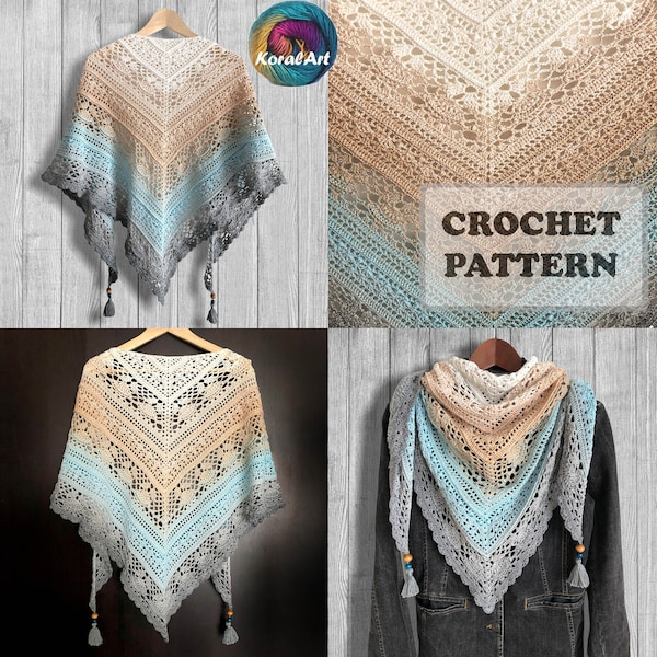 Häkelschal Muster, Häkelmuster, Muster, digitales Muster, entworfenes Muster, Häkelmuster, Dreieckstuch, LILIENSCHAL, BOHO,