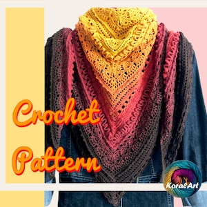 Patrón de chal de crochet de otoño, patrón de crochet, patrón de chal, patrón digital, patrón graficado, gráfico de crochet, chal triangular, BOHO,