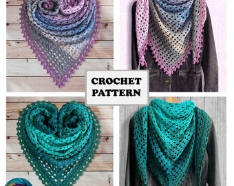 2 in 1 - SKYE Classic and Asymmetrical, TWO Crochet shawl pattern, digital pattern, chart, triangle shawl, BOHO,