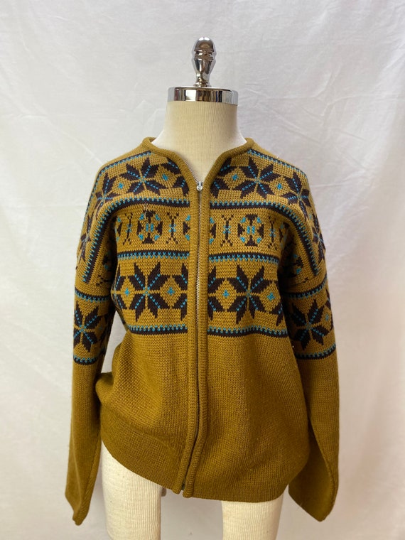 Vintage 1960s Jantzen Snowflake Zip Up Sweater