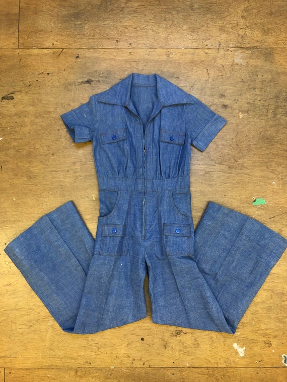Vintage Chambray Jumpsuit || 1970s Denim Jumpsuit