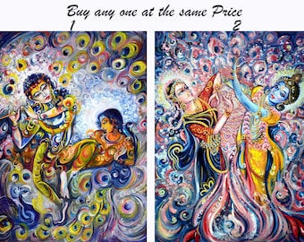 Radha Krishna Original Painting, Ocean Dancing, Love, Contemporary, Modern, Eternal, Gujarati Garba, Indian Art, Crystals, India Harsh Malik