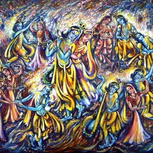 Museum Quality Print of Original Painting, Modern, Contemporary Art, RAAS Leela, Divine Dance, LOVE, Flute Player, GoodLuck by Harsh Malik image 2