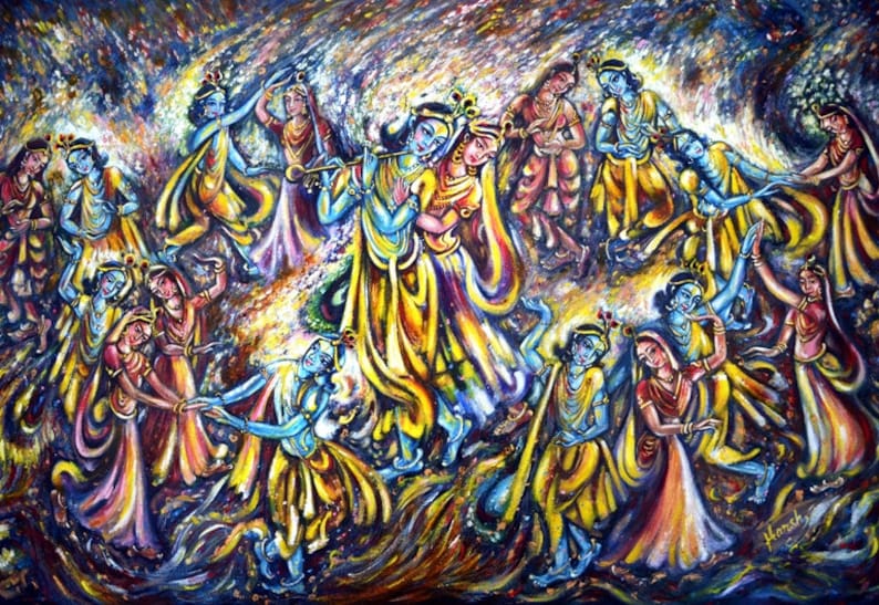 Museum Quality Print of Original Painting, Modern, Contemporary Art, RAAS Leela, Divine Dance, LOVE, Flute Player, GoodLuck by Harsh Malik image 2