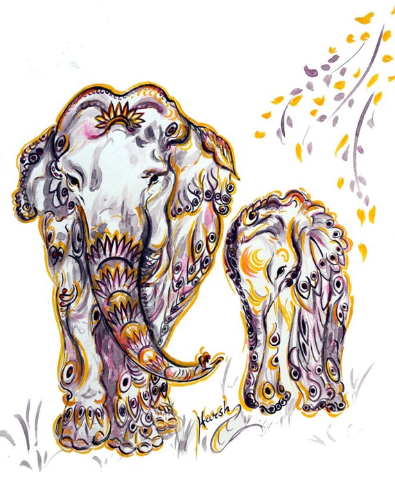 Maman Bebe Elephant Original Peinture De Couleur De Leau Etsy Maman Bebe Elephant Original Peinture De Couleur De Leau Etsy
