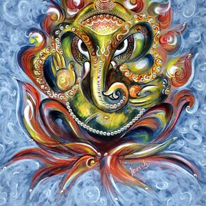 Aum, Vintage, Ganesha, Symbolic, Painting, Elephant God, Ganesh, India, Wisdom, Obstacles Remover, Modern, Swarovski, crystals, Harsh Malik image 2