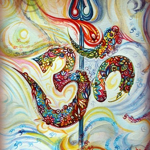Musical, Ornato AUM, Shivoham, Swarovski, Cristalli, Mantra, meditazione, Moderno, Contemporaneo, Pittura Indiana, Shiva, Ganesha di Harsh Malik