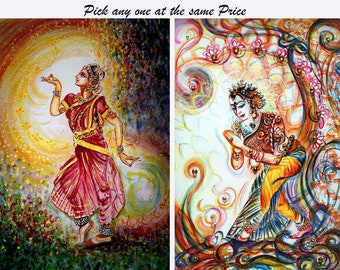 Indian Classical Dance, BharatNatyam, Contemporary Painting, Crystals, Beautiful Woman, Lotus, Dancer, Dancing, Colorful India - Harsh Malik