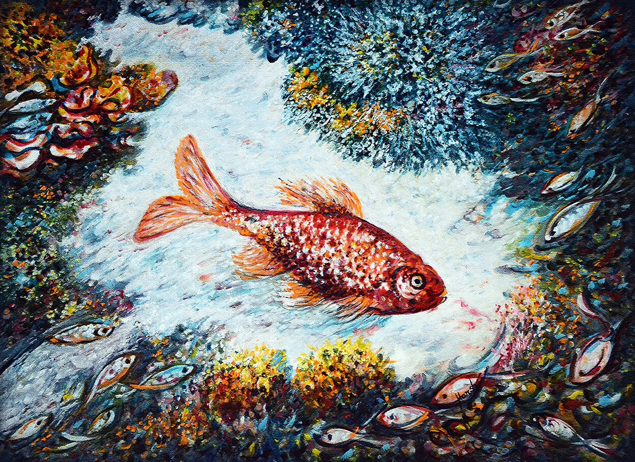 珊瑚礁　カラフル　現代アート　珊瑚　海　抽象画　色彩　色彩アート　癒し　海　絵画 抽象画 海 楽園 カラフル 色彩豊か 魚 珊瑚 サンゴ ヒーリング