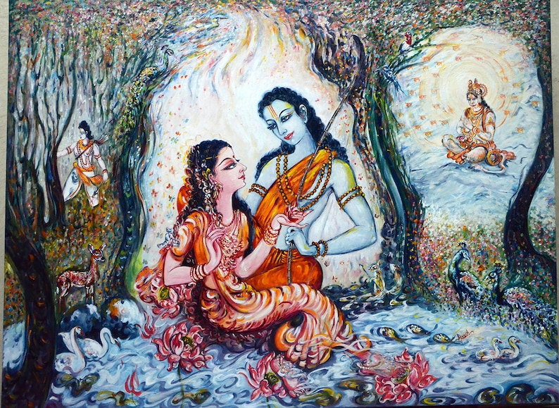 Original Painting Divine Lovers Rama Sita Blessings From Heaven ...