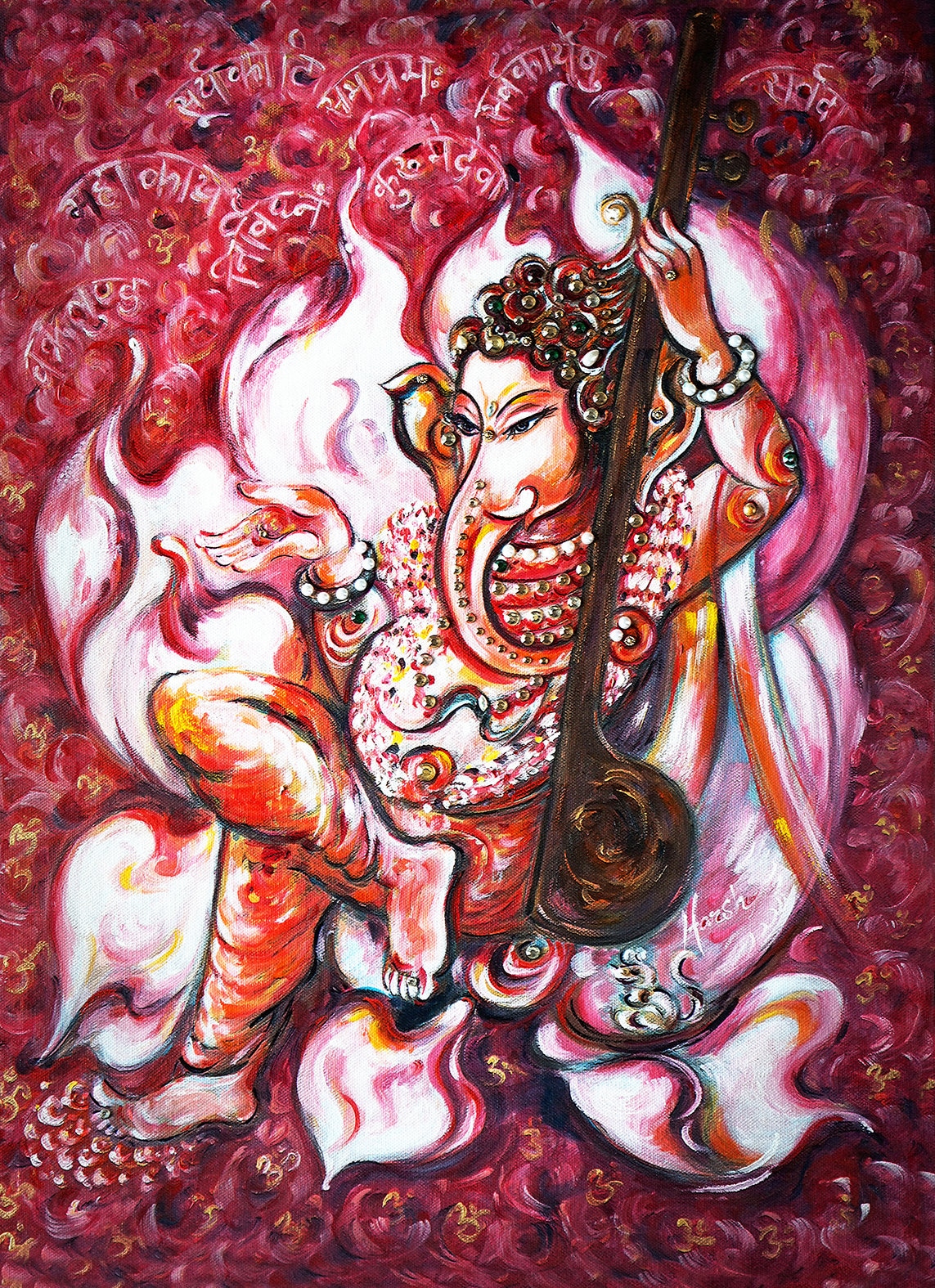 Ganesha Playing Tanpura, enjoying Lyrics, Modern, Abstract Painting, Hindu  Mythology, Elephant, Ganesh, Contemporary, Musical by Harsh Malik