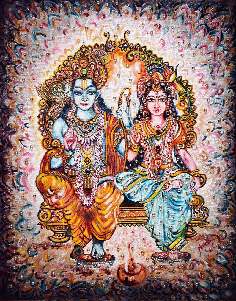 Original Painting Divine Lovers Rama Sita Blessings From Heaven ...