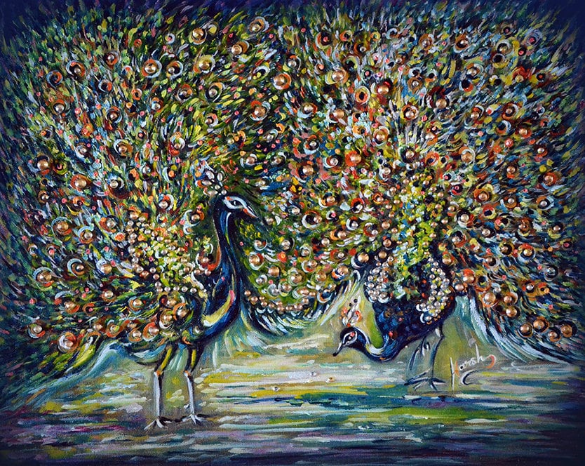 Dancing Peacock, Original Painting, Nature Art, Floral, Flowery