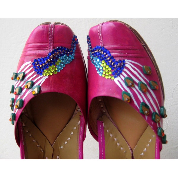 Crystal Peacock - Handmade Indian Shoes - Rhinestone Shoes - Swarovski Shoes - Gemstone Shoes -  Maharaja Style Women Jooties