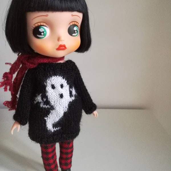 Ghost sweater, Halloween outfit for Amooooore, Blythe, Licca and other similar sized dolls.