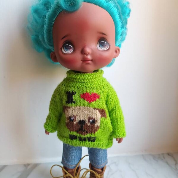 I love pug, sweater for Holala Dolls.