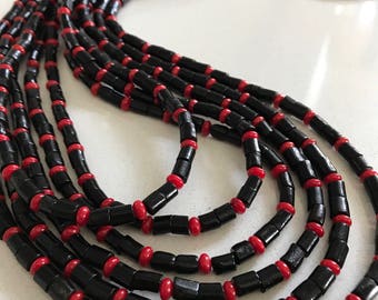 6 Strands Handmade Black And Red Coral Necklace