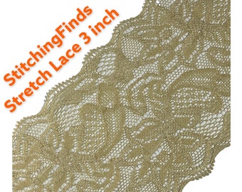 Stretch Lace Cream, beige, egg shell,  by the 2 Yard Lot, 3 Inch / 8 cm Wide    Floral , Bra, Undergarments Lingerie Hair Bands, Costumes,