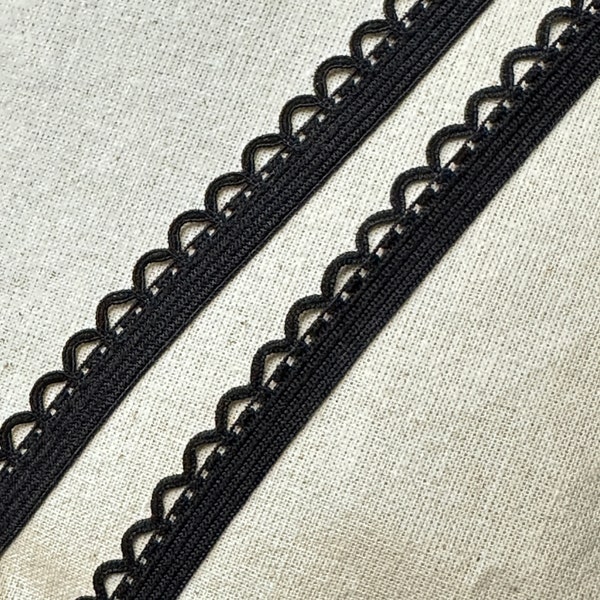 Picot Elastic Black  lot of 5 yards, 3/8 Inch -  1 cm Wide. Large loops Thin for Undergarments, dolls, crafts, Hair bands.