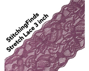 Stretch Lace Light Orchid, Kobi by the 2 Yard Lot, 3 Inch / 8 cm Wide    Floral , Bra, Undergarments Lingerie Hair Bands, Costumes, Dance