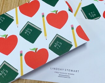 Teacher Gift Stationery Cards, pack of 5, 4x5.5 Free Range Mama Lindsay Stewart