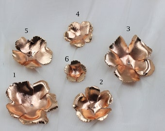 Plated Flower, rose gold flower, brass flower, rose gold flower, brass, Flower stamping. large flower, Plated brass flower, riveted flower