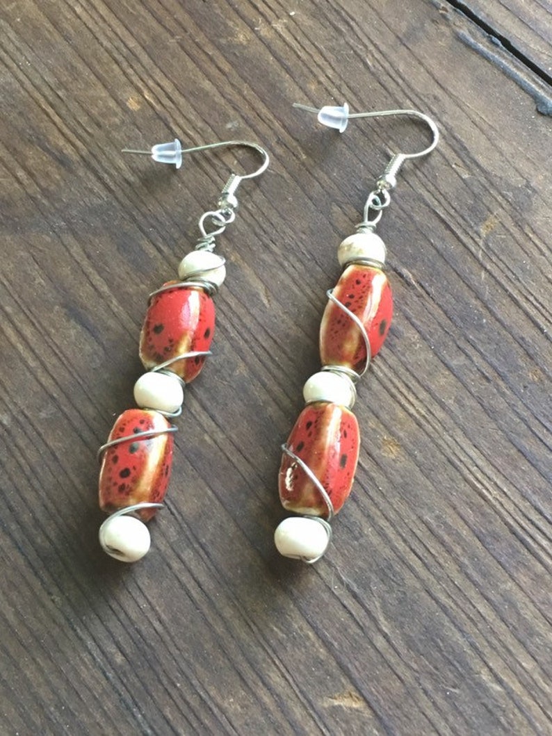 Handmade Jewelry Ceramic /& Stone Bead Drop Earrings Ready to Ship Drop Earrings Gift for her