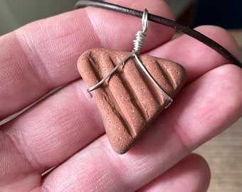 Wire Wrapped Manmade Brick Pendant Necklace - Handmade - Gifts for Her Gifts for Him - Jewelry
