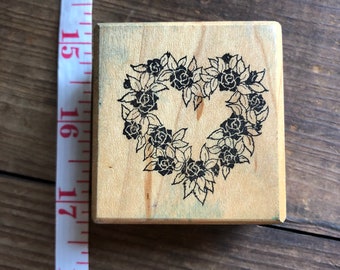 Floral Heart Stamp - Wood Mounted Rubber Stamp - Ready to Ship - Used